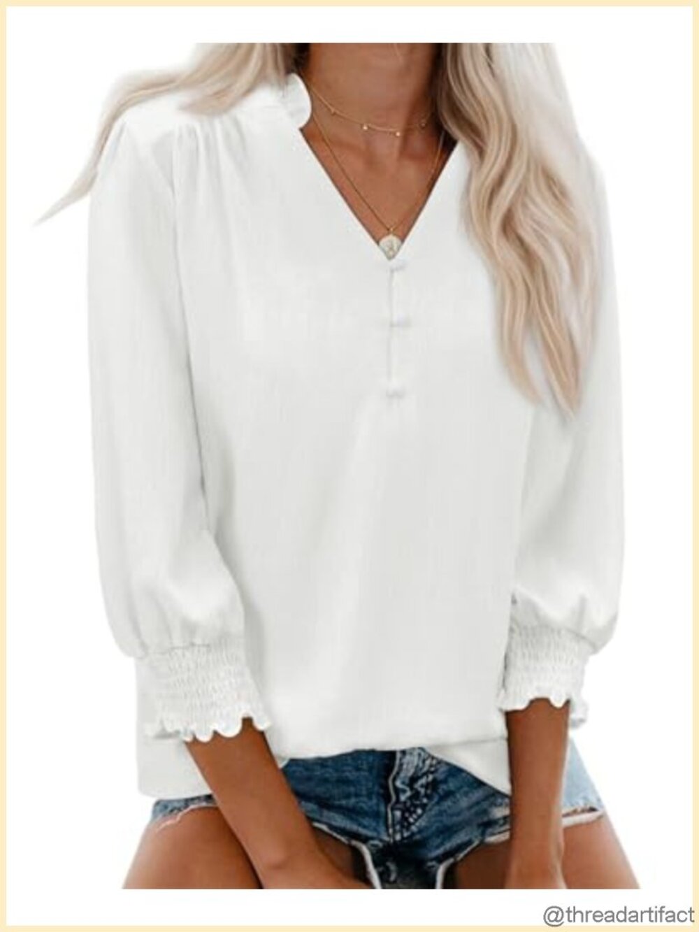 Gleeivy Women's 3/4 Sleeve V-Neck Blouse Business Casual Top